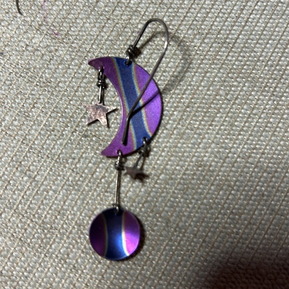 Sterling silver purple star and moon pendant earrings - Picture 3 of 3